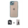 MARSİLYAN™- iPhone 14 Kılıf Ahenk Çizgi Serisi - Siyah Bilvis Hayalet Cam Ekran Koruyucu + PVD Metal Kamera Lens - GS