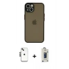 MARSİLYAN™- iPhone 14 Kılıf Ahenk Çizgi Serisi - Siyah Bilvis Hayalet Cam Ekran Koruyucu + Shine Kamera Lens - SH