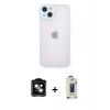MARSİLYAN™- iPhone 14 Kılıf Ahenk Çizgi Serisi - Siyah Bilvis Hayalet Cam Ekran Koruyucu + PVD Metal Kamera Lens - TU