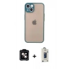MARSİLYAN™- iPhone 14 Kılıf Ahenk Çizgi Serisi - Siyah Bilvis Hayalet Cam Ekran Koruyucu + PVD Metal Kamera Lens - TU