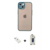MARSİLYAN™- iPhone 14 Kılıf Ahenk Çizgi Serisi - Siyah Bilvis Hayalet Cam Ekran Koruyucu + Diamond Kamera Lens - YL