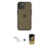 MARSİLYAN™- iPhone 14 Kılıf Ahenk Çizgi Serisi - Siyah Buffer Cam Ekran Koruyucu + Diamond Kamera Lens - KI