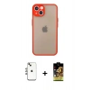 MARSİLYAN™- iPhone 14 Kılıf Ahenk Çizgi Serisi - Siyah Buffer Cam Ekran Koruyucu + Gökkuşağı Shine Kamera Lens