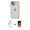 MARSİLYAN™- iPhone 14 Kılıf Ahenk Çizgi Serisi - Siyah Buffer Cam Ekran Koruyucu + Gökkuşağı Shine Kamera Lens