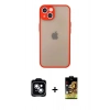 MARSİLYAN™- iPhone 14 Kılıf Ahenk Çizgi Serisi - Siyah Buffer Cam Ekran Koruyucu + Mavi PVD Metal Kamera Lens