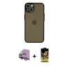 MARSİLYAN™- iPhone 14 Kılıf Ahenk Çizgi Serisi - Siyah Buffer Cam Ekran Koruyucu + Mor Raze Metal Kamera Lens