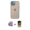 MARSİLYAN™- iPhone 14 Kılıf Ahenk Çizgi Serisi - Siyah Buffer Cam Ekran Koruyucu + Mor Raze Metal Kamera Lens