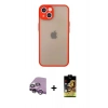 MARSİLYAN™- iPhone 14 Kılıf Ahenk Çizgi Serisi - Siyah Buffer Cam Ekran Koruyucu + Mor Raze Metal Kamera Lens