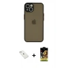 MARSİLYAN™- iPhone 14 Kılıf Ahenk Çizgi Serisi - Siyah Buffer Cam Ekran Koruyucu + Diamond Kamera Lens - PE