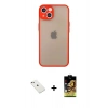 MARSİLYAN™- iPhone 14 Kılıf Ahenk Çizgi Serisi - Siyah Buffer Cam Ekran Koruyucu + Diamond Kamera Lens - PE