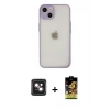 MARSİLYAN™- iPhone 14 Kılıf Ahenk Çizgi Serisi - Siyah Buffer Cam Ekran Koruyucu + Pembe PVD Metal Kamera Lens