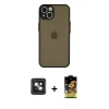 MARSİLYAN™- iPhone 14 Kılıf Ahenk Çizgi Serisi - Siyah Buffer Cam Ekran Koruyucu + Pembe PVD Metal Kamera Lens