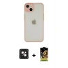 MARSİLYAN™- iPhone 14 Kılıf Ahenk Çizgi Serisi - Siyah Buffer Cam Ekran Koruyucu + Pembe PVD Metal Kamera Lens