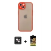 MARSİLYAN™- iPhone 14 Kılıf Ahenk Çizgi Serisi - Siyah Buffer Cam Ekran Koruyucu + Pembe PVD Metal Kamera Lens