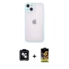 MARSİLYAN™- iPhone 14 Kılıf Ahenk Çizgi Serisi - Siyah Buffer Cam Ekran Koruyucu + PVD Metal Kamera Lens - GS