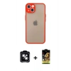 MARSİLYAN™- iPhone 14 Kılıf Ahenk Çizgi Serisi - Siyah Buffer Cam Ekran Koruyucu + PVD Metal Kamera Lens - GS