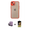 MARSİLYAN™- iPhone 14 Kılıf Ahenk Çizgi Serisi - Siyah Buffer Cam Ekran Koruyucu + Raze Metal Kamera Lens - SH