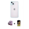 MARSİLYAN™- iPhone 14 Kılıf Ahenk Çizgi Serisi - Siyah Buffer Cam Ekran Koruyucu + Raze Metal Kamera Lens - KI
