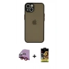 MARSİLYAN™- iPhone 14 Kılıf Ahenk Çizgi Serisi - Siyah Buffer Cam Ekran Koruyucu + Raze Metal Kamera Lens - KI