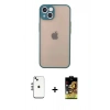 MARSİLYAN™- iPhone 14 Kılıf Ahenk Çizgi Serisi - Siyah Buffer Cam Ekran Koruyucu + Shine Kamera Lens - GS
