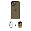MARSİLYAN™- iPhone 14 Kılıf Ahenk Çizgi Serisi - Siyah Buffer Cam Ekran Koruyucu + Shine Kamera Lens - YL
