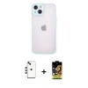 MARSİLYAN™- iPhone 14 Kılıf Ahenk Çizgi Serisi - Siyah Buffer Cam Ekran Koruyucu + Shine Kamera Lens - YL