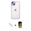 MARSİLYAN™- iPhone 14 Kılıf Ahenk Çizgi Serisi - Siyah Buffer Cam Ekran Koruyucu + Sierra Blue Diamond Kamera Lens