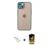MARSİLYAN™- iPhone 14 Kılıf Ahenk Çizgi Serisi - Siyah Buffer Cam Ekran Koruyucu + Sierra Blue Diamond Kamera Lens