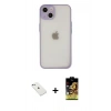 MARSİLYAN™- iPhone 14 Kılıf Ahenk Çizgi Serisi - Siyah Buffer Cam Ekran Koruyucu + Sierra Blue Diamond Kamera Lens