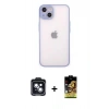 MARSİLYAN™- iPhone 14 Kılıf Ahenk Çizgi Serisi - Siyah Buffer Cam Ekran Koruyucu + Siyah PVD Metal Kamera Lens