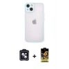 MARSİLYAN™- iPhone 14 Kılıf Ahenk Çizgi Serisi - Siyah Buffer Cam Ekran Koruyucu + Siyah PVD Metal Kamera Lens