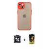 MARSİLYAN™- iPhone 14 Kılıf Ahenk Çizgi Serisi - Siyah Buffer Cam Ekran Koruyucu + Siyah PVD Metal Kamera Lens