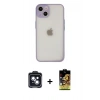 MARSİLYAN™- iPhone 14 Kılıf Ahenk Çizgi Serisi - Siyah Buffer Cam Ekran Koruyucu + Siyah PVD Metal Kamera Lens
