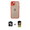 MARSİLYAN™- iPhone 14 Kılıf Ahenk Çizgi Serisi - Siyah Buffer Cam Ekran Koruyucu + Yeşil PVD Metal Kamera Lens