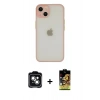 MARSİLYAN™- iPhone 14 Kılıf Ahenk Çizgi Serisi - Siyah Buffer Cam Ekran Koruyucu + Yeşil PVD Metal Kamera Lens