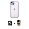 MARSİLYAN™- iPhone 14 Kılıf Ahenk Çizgi Serisi - Siyah Buffer Cam Ekran Koruyucu + Yeşil PVD Metal Kamera Lens