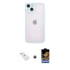 MARSİLYAN™- iPhone 14 Kılıf Ahenk Çizgi Serisi - Siyah Buffer Hayalet Cam Ekran Koruyucu + Diamond Kamera Lens - PE