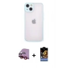 MARSİLYAN™- iPhone 14 Kılıf Ahenk Çizgi Serisi - Siyah Buffer Hayalet Cam Ekran Koruyucu + Raze Metal Kamera Lens - KI
