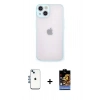 MARSİLYAN™- iPhone 14 Kılıf Ahenk Çizgi Serisi - Siyah Buffer Hayalet Cam Ekran Koruyucu + Mavi Shine Kamera Lens