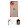 MARSİLYAN™- iPhone 14 Kılıf Ahenk Çizgi Serisi - Siyah Buffer Hayalet Cam Ekran Koruyucu + Mavi Shine Kamera Lens