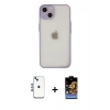 MARSİLYAN™- iPhone 14 Kılıf Ahenk Çizgi Serisi - Siyah Buffer Hayalet Cam Ekran Koruyucu + Mavi Shine Kamera Lens