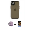 MARSİLYAN™- iPhone 14 Kılıf Ahenk Çizgi Serisi - Siyah Buffer Hayalet Cam Ekran Koruyucu + Raze Metal Kamera Lens - MR