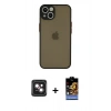MARSİLYAN™- iPhone 14 Kılıf Ahenk Çizgi Serisi - Siyah Buffer Hayalet Cam Ekran Koruyucu + PVD Metal Kamera Lens - PE