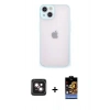 MARSİLYAN™- iPhone 14 Kılıf Ahenk Çizgi Serisi - Siyah Buffer Hayalet Cam Ekran Koruyucu + PVD Metal Kamera Lens - PE
