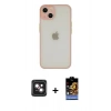 MARSİLYAN™- iPhone 14 Kılıf Ahenk Çizgi Serisi - Siyah Buffer Hayalet Cam Ekran Koruyucu + PVD Metal Kamera Lens - PE