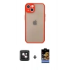 MARSİLYAN™- iPhone 14 Kılıf Ahenk Çizgi Serisi - Siyah Buffer Hayalet Cam Ekran Koruyucu + PVD Metal Kamera Lens - PE