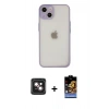 MARSİLYAN™- iPhone 14 Kılıf Ahenk Çizgi Serisi - Siyah Buffer Hayalet Cam Ekran Koruyucu + PVD Metal Kamera Lens - PE