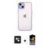 MARSİLYAN™- iPhone 14 Kılıf Ahenk Çizgi Serisi - Siyah Buffer Hayalet Cam Ekran Koruyucu + PVD Metal Kamera Lens - PE