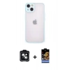 MARSİLYAN™- iPhone 14 Kılıf Ahenk Çizgi Serisi - Siyah Buffer Hayalet Cam Ekran Koruyucu + PVD Metal Kamera Lens - YL