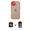 MARSİLYAN™- iPhone 14 Kılıf Ahenk Çizgi Serisi - Siyah Buffer Hayalet Cam Ekran Koruyucu + PVD Metal Kamera Lens - MI